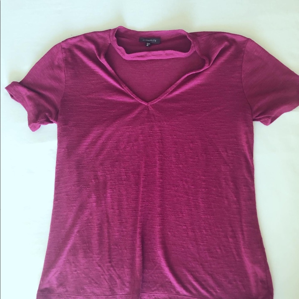 Dynamite purple tee with neck detail